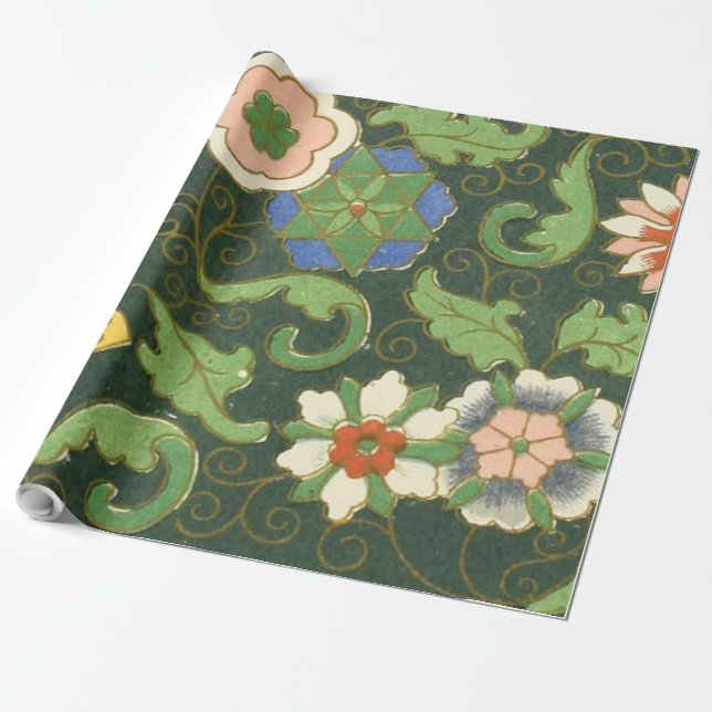 Papier Cadeau Cloisonne Chine Patter Asiatique Oriental (Déroulé)