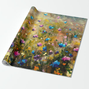 Papier Cadeau closeup de peinture Belle prairie de bleu rose fl
