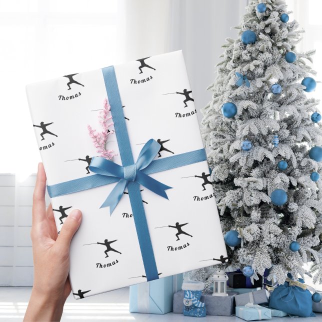 Papier Cadeau Clôture Silhouette Fencer Clôture Motif Nom de l'é (Créateur téléchargé)