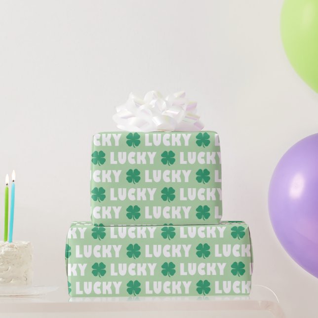 Papier Cadeau Clover blanc vert mignon (Cadeaux de fête)