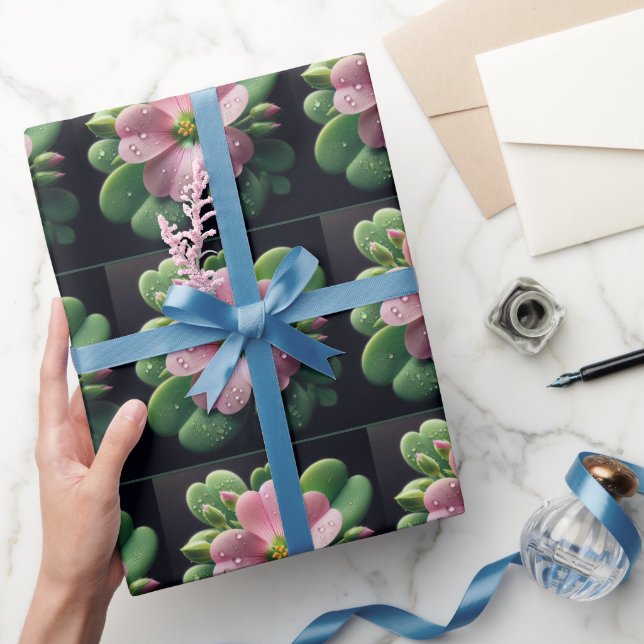Papier Cadeau Clover Floral rose et vert Oxalis (Cadeaux)