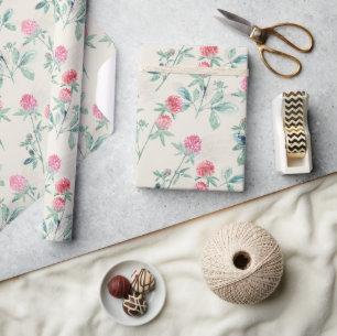 Papier Cadeau Clover, shamrock sur beige.