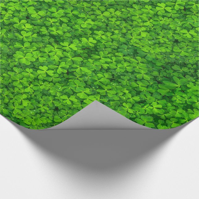 Papier Cadeau Clovers verts à feuilles avec gouttes d'eau (Coin)