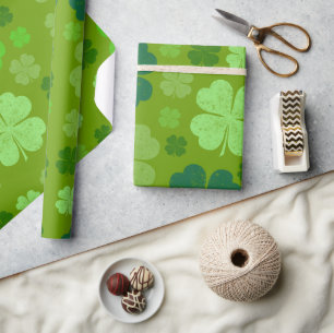 Papier Cadeau Clovers verts, Lucky Clovers, Saint Patrick's Day