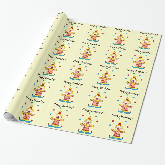 Papier Cadeau clown de cirque de joyeux anniversaire (Déroulé)