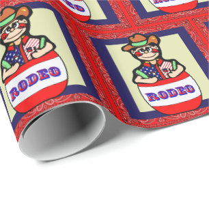 Papier Cadeau Clown de rodéo occidental en tonneau Bandana rouge