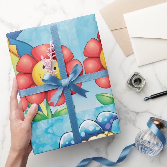 Papier Cadeau Clown Joyeux et Fleurs Sourires (Créateur téléchargé)