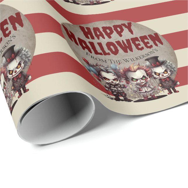 Papier Cadeau Clowns effrayants Carnaval d'Halloween Déplaisant (Coin rond)