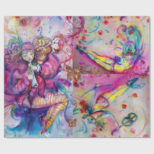 PAPIER CADEAU CLOWNS MUSICAUX ROSE, BUTTERFLİES ET SWIRLS FLORAU