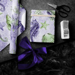Papier Cadeau Coastal Chic | Parti vert pourpre et citron vert<br><div class="desc">Le design de la plage de lavande blanc violet et vert citron peint à la main "sous la mer" apporte une touche moderne à un vieux thème. La collection comprend des coquillages, des étoiles de mer, un hippocampe et un récif corallien qui complètent les tons violets et verts profonds avec...</div>