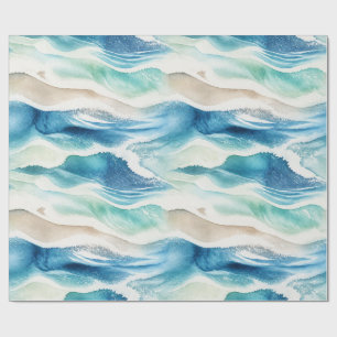 Papier Cadeau Coastal Ocean Waves Watercolor Wrapping Paper