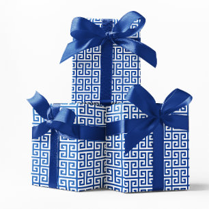 Papier Cadeau Cobalt et White Greek Key Motif