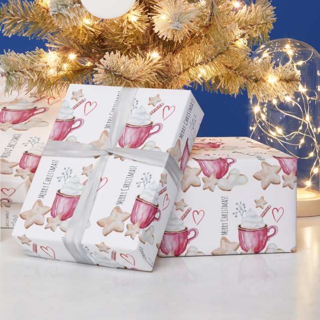 Papier Cadeau Coca Chaud De Noël Et Cookies Aquarelle Invitat (Vacances)