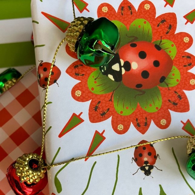 Papier Cadeau Coccinelle de Noël Rouge, Vert et Blanc (Créateur téléchargé)