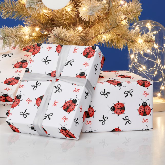 Papier Cadeau Coccinelles et nœuds (LISER CI-DESSOUS) (Vacances)