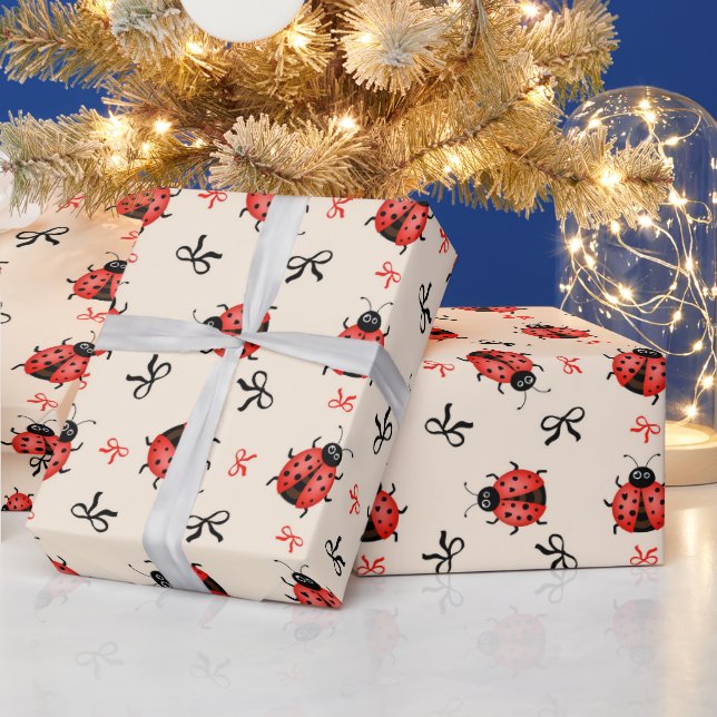 Papier Cadeau Coccinelles et rubans (Vacances)