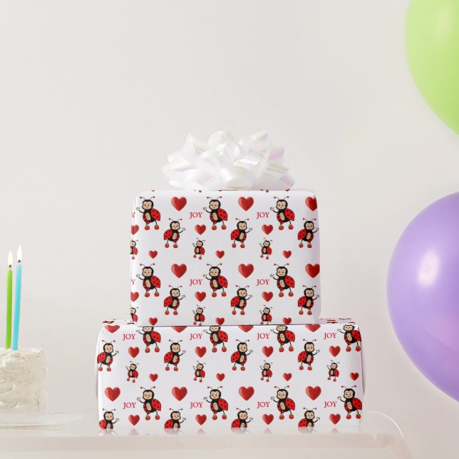 Papier Cadeau Coccinelles mignonnes sur fond blanc (Cadeaux de fête)