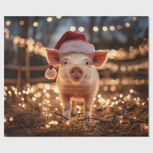 Papier Cadeau Cochon dans un artisanat du chapeau de Père Noël (Plat)