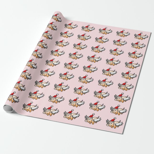 Papier Cadeau Cochon de Noël volant (Déroulé)