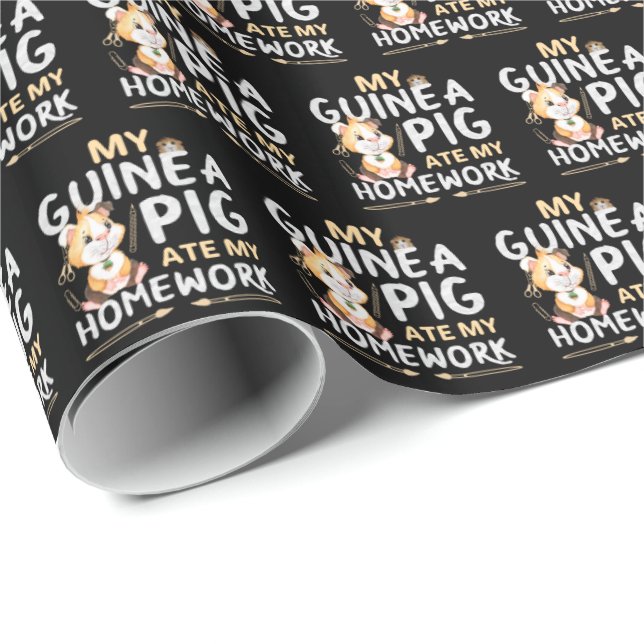 Papier Cadeau Cochon d'Inde Mignon a Mangé Mon Devoir (Coin rond)