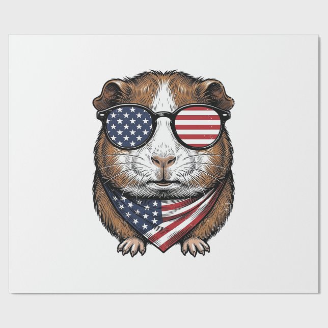 Papier Cadeau Cochon d'Inde patriotique Gravure vintage (Plat)