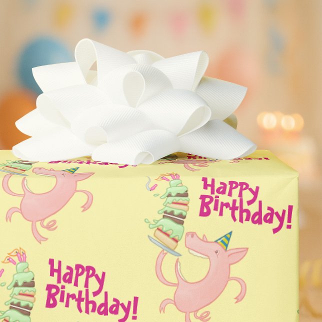 Papier Cadeau Cochon drôle Joyeux Anniversaire ! Géant Gâteau Ca (Créateur téléchargé)