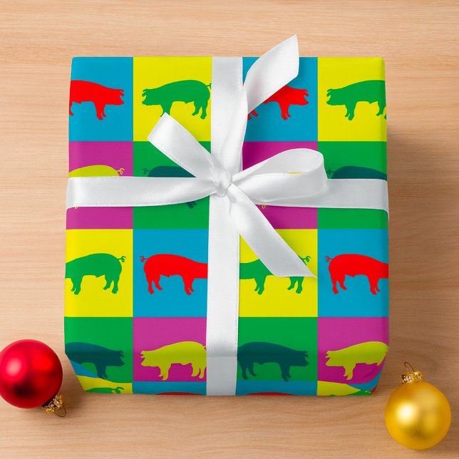 Papier Cadeau Cochon Pop Art Coloré (Créateur téléchargé)