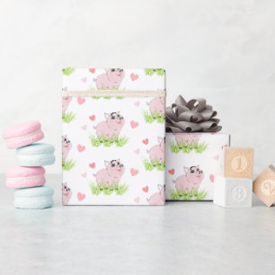 Papier Cadeau Cochon rose mignon pour la Saint-Valentin