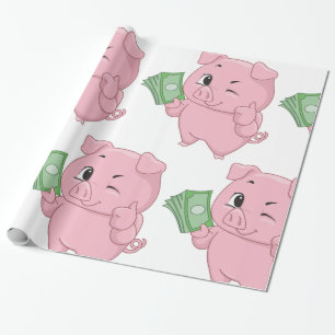 Papier Cadeau Cochon rose riche