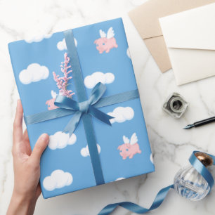 Papier Cadeau Cochon Volant Porcelet Mignon avec Motif d'Ailes