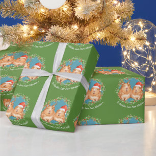 Papier Cadeau Cochons d'Inde de Noël Couronne de Santa et de Ren
