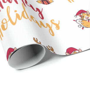 Papier Cadeau Cochons d'Inde Joyeuses Fêtes Chapeaux Rouges Drôl
