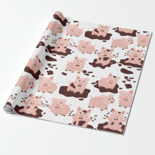 Papier Cadeau Cochons mignons jouant dans les animaux de la ferm