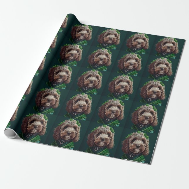 Papier Cadeau Cockapoo Dog en robe de fête St. Patrick (Déroulé)
