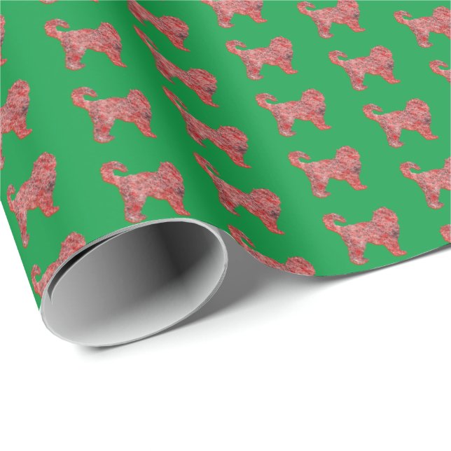 Papier Cadeau Cockapoo Noël Chien mignonne Silhouette Vert (Coin rond)