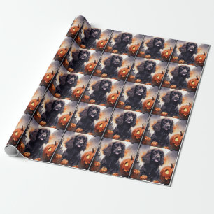Papier Cadeau Cocker Spaniel d'Halloween avec des citrouilles