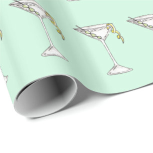 Papier Cadeau Cocktail olive de Martini d'aquarelle peinte à la