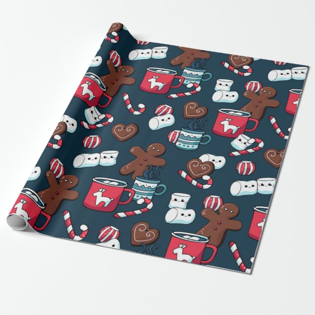 Papier Cadeau Coco Chaud Et Motif De Soins De Noël (Déroulé)
