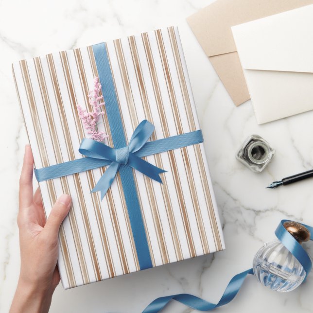 Papier Cadeau Cocoa Bow Marron Crème Rayures Enterrement de Vie  (Cadeaux)