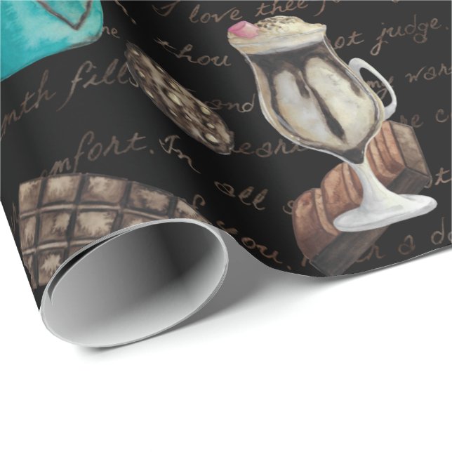 Papier Cadeau Cocoa marshmallows chocolat chaud bonbons hiver (Coin rond)