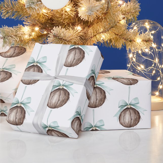 Papier Cadeau Coconut Ornaments Light Blue Bows Christmas (Vacances)