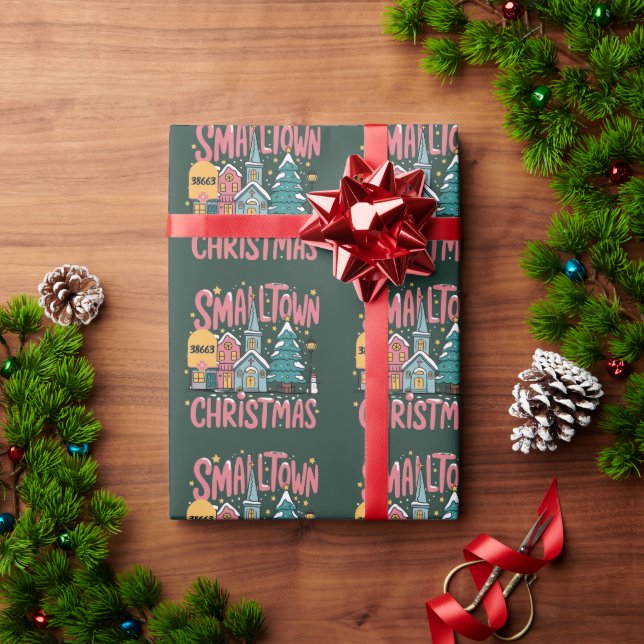 Papier Cadeau Code Postal Personnalisé Noël Petit Village Rose  (Cadeau de vacances)