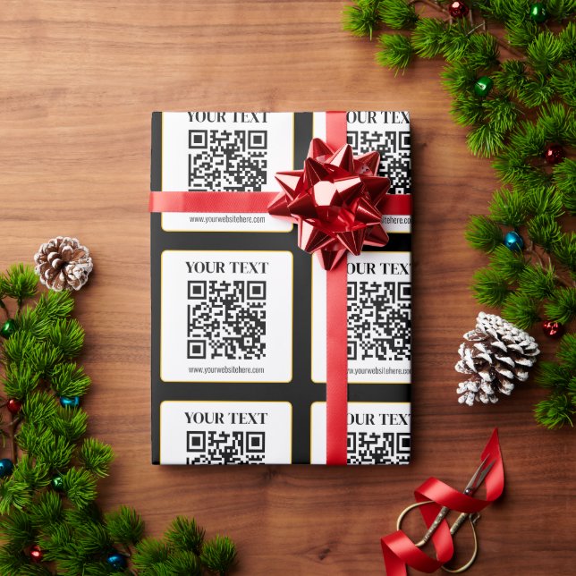 Papier Cadeau Code QR d'entreprise avec texte haut et bas, noir  (Cadeau de vacances)