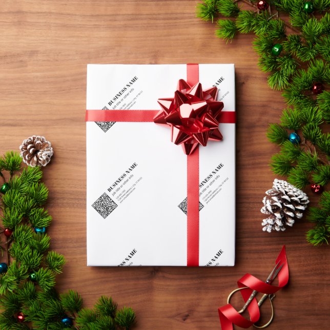 Papier Cadeau Code QR d'entreprise & Texte Rétro-Moderne Modifia (Cadeau de vacances)