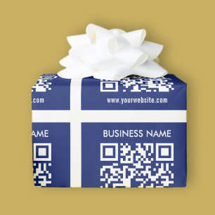 Papier Cadeau Code QR (généré instantanément) modifiable Bleu