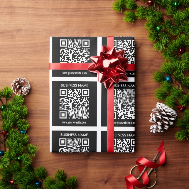 Papier Cadeau Code QR modifiable (généré instantanément) | Noir (Cadeau de vacances)