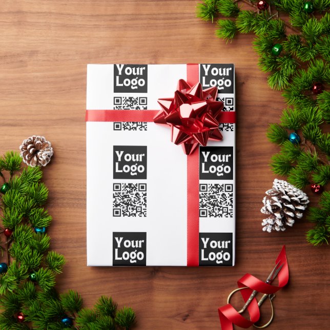 Papier Cadeau Code QR modifiable & Votre logo ou image d'entrepr (Cadeau de vacances)