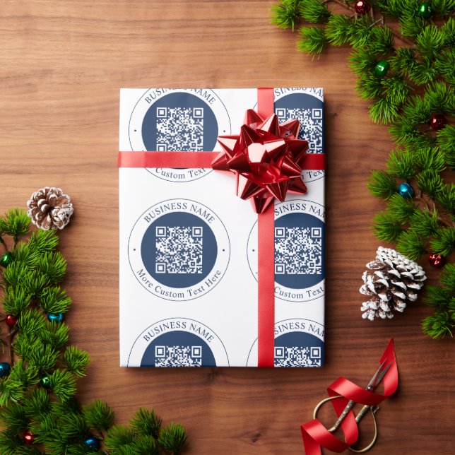 Papier Cadeau Code QR personnalisable & Texte | Bleu marine fonc (Cadeau de vacances)