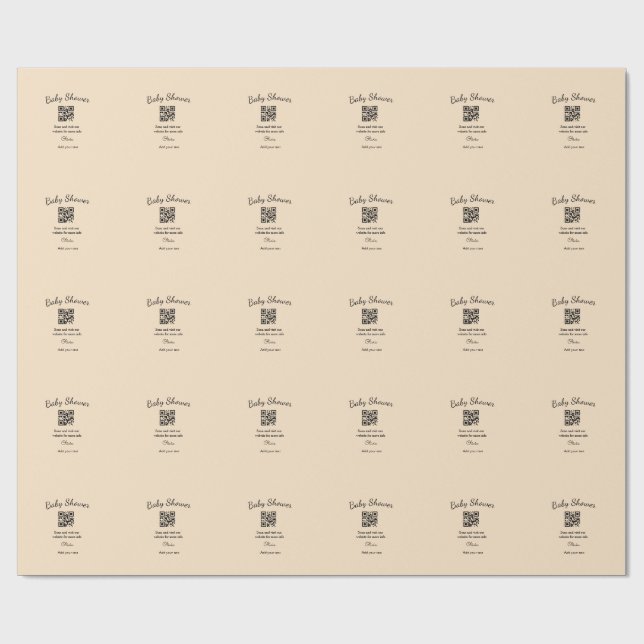 Papier Cadeau Code QR simple pour baby shower avec nom et texte (Plat)