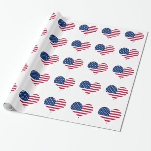Papier Cadeau Coeur américain des Etats-Unis de drapeau de